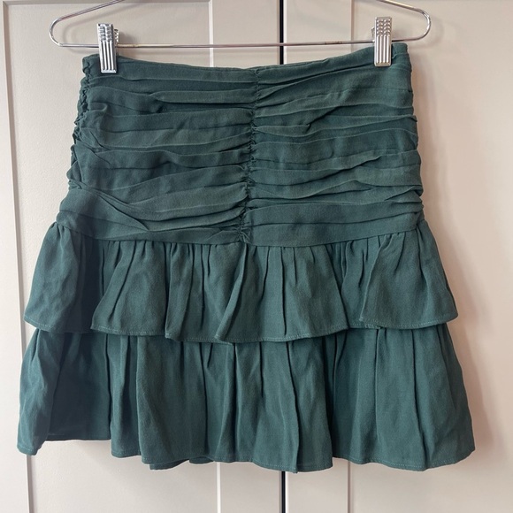 Zara Forest Green Smocked Ruffle Layered Ruched Mini Skirt Womens Small Boho - Picture 5 of 7